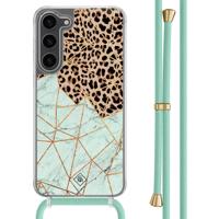 Samsung Galaxy S23 Plus hoesje met mint koord - Luipaard marmer mint - thumbnail