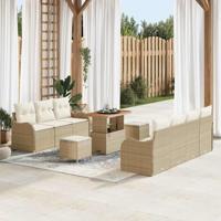Tuinbankenset met kussen 10 pcs Beige poly rattan - thumbnail