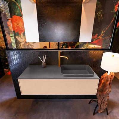 Badkamermeubelset Mondiaz Erin 120 cm met 1 Lade met RIDGE Wastafel Rechts Dark grey met 1 kraangat Greeploos Mat Rosee