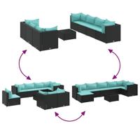 8-delige Loungeset met kussens poly rattan zwart - thumbnail