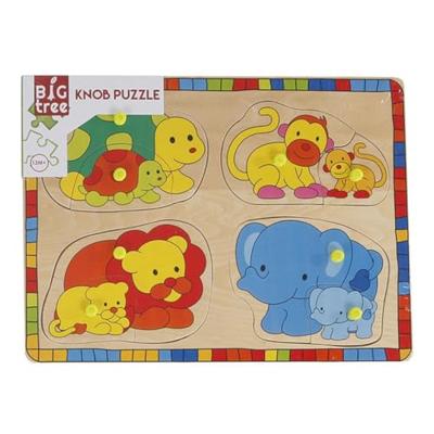 Houten Noppenpuzzel Wilde Dieren met Jongen, 8st.