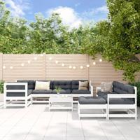 10-delige Loungeset met kussens massief hout wit - thumbnail
