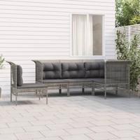 5-delige Loungeset met kussens poly rattan grijs - thumbnail