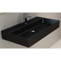 Wastafel Plieger Kansas 1 Kraangat 80x46,6 cm met Overloop Mat Zwart - thumbnail