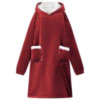 VidaXL Deken hoodie bordeaux rood m fleece en flanel - thumbnail