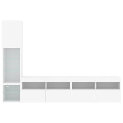 4-delige Tv-wandmeubelset met LED-verlichting bewerkt hout wit