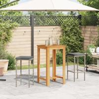 3-delige Tuinbarset massief acaciahout en poly rattan grijs - thumbnail