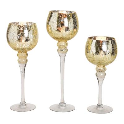 Windlichtset kelk craquelé goud 30, 35 en 40 cm x Ø13 cm van glas, 3-delige set