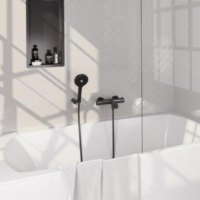 Gunmetal Carving opbouw baddouche thermostaatkraan SET 04 met wandhouder, handdouche en 3-standen doucheslang Gunmetal Carving opbouw baddouche thermostaatkraan SET 04 met wandhouder, handdouche en 3-standen doucheslang