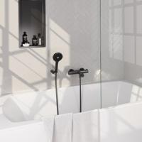 Gunmetal Carving opbouw baddouche thermostaatkraan SET 04 met wandhouder, handdouche en 3-standen doucheslang - thumbnail
