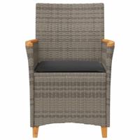 Tuinstoelen 2 st met kussens poly rattan en massief hout grijs - thumbnail