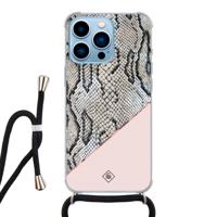 iPhone 13 Pro Max hoesje met koord - Snake print roze - thumbnail