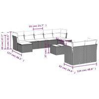 9-delige Loungeset met kussens poly rattan zwart - thumbnail