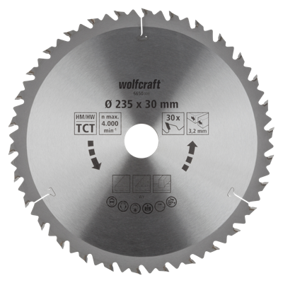 Wolfcraft Handcirkelzaagblad | HM | 30 Zähne | Ø235 x 30mm | 1 stuk - 6650000 Wolfcraft Handcirkelzaagblad | HM | 30 Zähne | Ø235 x 30mm | 1 stuk - 6650000