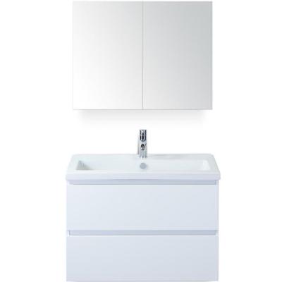Vogue Badmeubelset 80 cm - Greeplijst in Kleur - Wit Hoogglans - Keramische Wastafel Wit 1 Kraangat met Spiegelkast