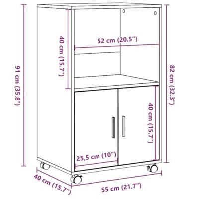 Rolkast 55x40x91 cm bewerkt hout oud houtkleurig