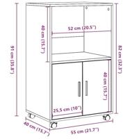 Rolkast 55x40x91 cm bewerkt hout gerookt eikenkleurig - thumbnail