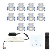 Set van 10 Milano LED Mini Inbouwspots met trafo en muurdimmer - 12 Volt 3 Watt 200 lumen - Dimbaar - Plat 34mm - 2700K - IP65 waterdicht - Grijs - thumbnail