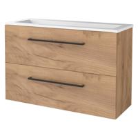 Badmeubelset BWS Salt 100x39cm Met Grepen 2 Lades Met Wastafel Acryl Whisky Oak - thumbnail
