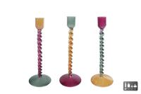 Kandelaar Aya geel/paars/groen a3 glas 9x9x22 cm - thumbnail