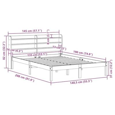 Bedframe met hoofdbord massief grenenhout wasbruin 135x190 cm