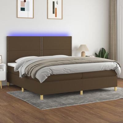 Boxspring met matras en LED stof donkerbruin 200x200 cm