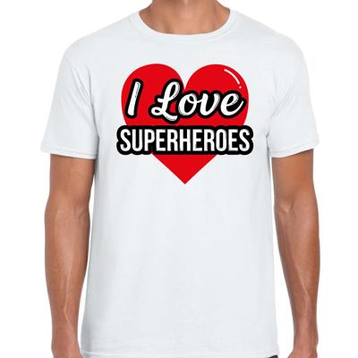 I love superheroes / superhelden verkleed t-shirt wit voor heren - Outfit verkleed feest L  -