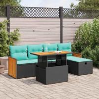 6-delige Loungeset met kussens poly rattan acacia zwart - thumbnail