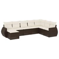 9-delige Loungeset met kussens poly rattan bruin - thumbnail