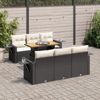 7-delige Loungeset met kussens poly rattan zwart - thumbnail