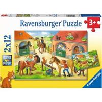 Ravensburger Vakantie op de manege kinderpuzzel - 2 x 12 stukjes - Dieren - thumbnail