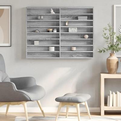 Vitrinekast 100x8,5x75 cm bewerkt hout grijs sonoma eikenkleur