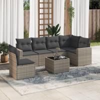 7-delige Loungeset met kussens poly rattan grijs - thumbnail