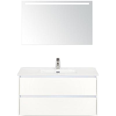 Dante Badmeubelset 100 cm - Wit Hoogglans - Keramische Wastafel Wit Cover met Sence Spiegel