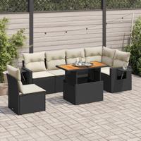 7-delige Loungeset met kussens poly rattan zwart - thumbnail