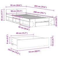 Bedframe met lade bewerkt hout zwart 100x200 cm - thumbnail