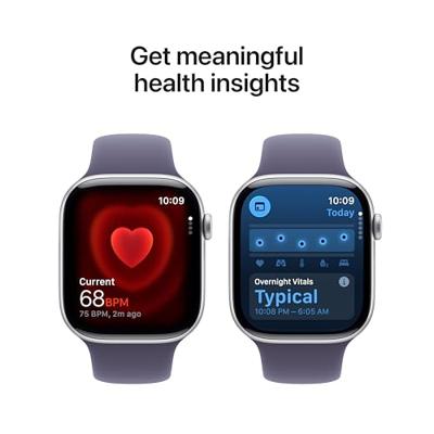 Apple Watch Series 11 GPS + Cellular 46 mm Smartwatch met kast van zilverkleurig aluminium, zachtpaars sportbandje (M/L). Slaapscore, conditie bijhouden, gezondheid monitoren, Always‑On display