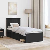 Bedframe met hoofdeinde Zwart 75 x 190 cm Massief grenenhout - thumbnail