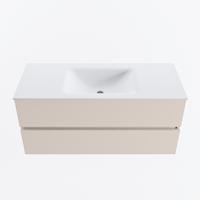 MONDIAZ VICA 110cm badmeubel onderkast Linen 2 lades. Wastafel CLOUD midden zonder kraangat, kleur Talc. - thumbnail