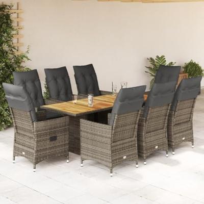 9-delige Tuinset met kussens poly rattan grijs