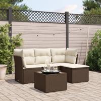 5-delige Loungeset met kussens poly rattan bruin - thumbnail