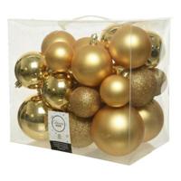 Decoris kerstballen set Plastic 26st licht goud 6-8-10cm - thumbnail