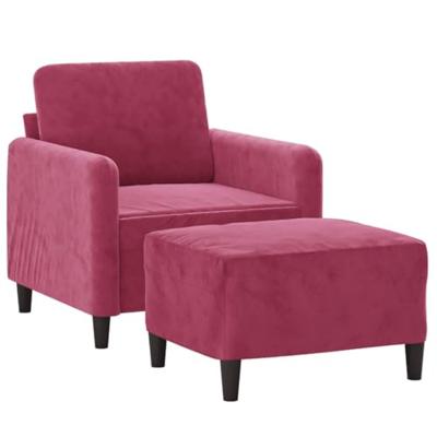 Fauteuil met voetenbank 60 cm fluweel wijnrood