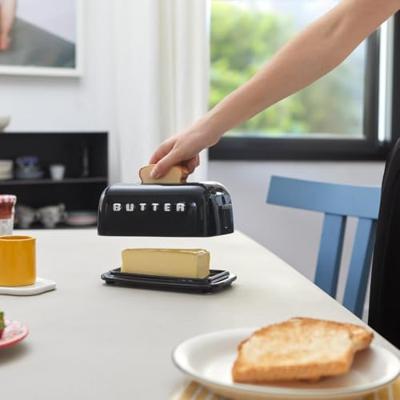Butter tray Toasty black with lid ceramic Butter tray Toasty black with lid ceramic