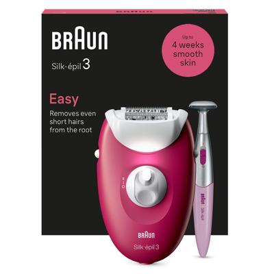 Elektrische epilator met snoer - BRAUN - Silk-épil 3 - Wekenlang zachte huid - 3-202 - Framboos