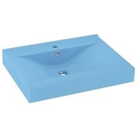 VidaXL Wastafel met kraangat 60x46 cm keramiek mat lichtblauw - thumbnail