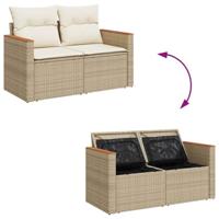 6-delige Loungeset met kussens poly rattan acacia beige - thumbnail
