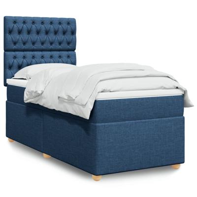 Boxspring met matras stof blauw 90x200 cm