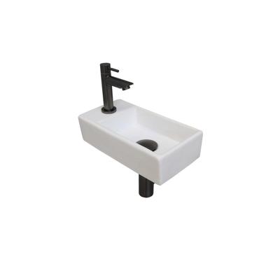 INK - Fonteinpack Porselein Links incl. Fonteinkraan - Design Sifon - Design Plug en Montageset - 360x180x90 Mm - Mat Wit/metal Black