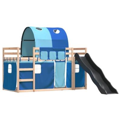Stapelbed met glijbaan en gordijnen blauw 80x200 cm
